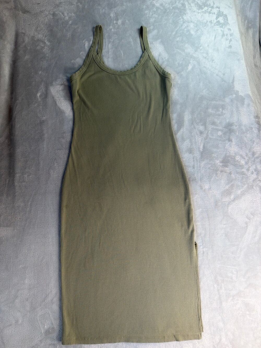 MATE the Label Organic Stretch Ribbed Scoop Neck Midi Tank Dress Olive Sage L